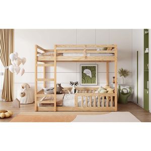 Lit superposé en bois massif naturel avec échelle et barrières de sécurité, arrivée prévue le 7.3 - Product Image 4