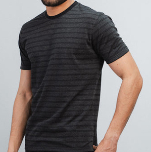 T-shirt en tricot rayé pour homme, manches courtes, col rond, coupe classique, vêtements décontractés - Product Image 2