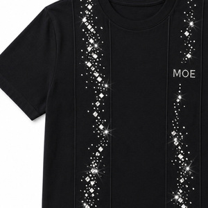 Clear Glass Rhinestone Embellished women's shirt Decorative Piping <b>Sparkly</b> Effect Tshirt Regular Fit Half Sleeve Tee Custom Logo - Product Image 4