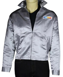 Custom Silver Satin Windbreaker Jacket Men Full Zip Bomber Jacket Wholesale Retro Athletic Sportswear Uniform - Product Image 2