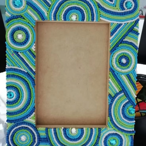 Abstract Swirl Beaded <b>Photo</b> <b>Frame</b> Wood Base Rectangular <b>Picture</b> Holder <b>Multi</b> Color Seed Bead Mosaic Tabletop Portrait Display - Product Image 1