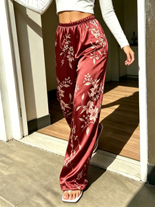 Women's <b>Pajama</b> Pants with Red Bottoms and Random Floral Prints Versatile Style Thin Summer Pants - Product Image 6