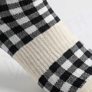 Crew <b>Socks</b> Plaid Pattern Black White Checkered Knitted Breathable Casual Adult <b>Socks</b> - Product Image 5