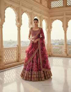 Floral Embroidered Lehenga Choli Set <b>Beaded</b> Organza Tulle Traditional Indian Outfit Wedding Banquet Wear - Product Image 2