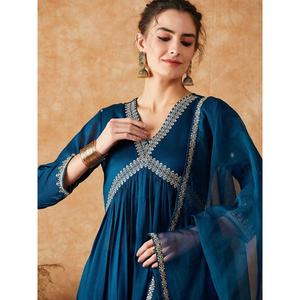 ผ้าไหม vichitra ปักลำดับงาน aliacut ด้านบนด้านล่างกับ dupatta rama - Product Image 4