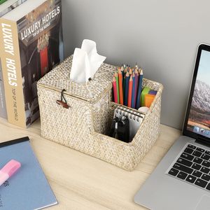 High Quality Eco-Friendly Seagrass Tissue Box <b>Holder</b> Side Organizer Customizable Color Vintage Style Square Shape Tableware for - Product Image 5