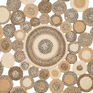 Tapis rond en jute naturel fait main, écologique, tressé, patchwork multi-cercles, vente en gros. - Product Image 3