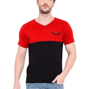 <b>Men's</b> V-Neck Color Blocked T-Shirt Short Sleeve Embossed Logo Slim Fit Casual Knitted Cotton <b>Top</b> - Product Image 2