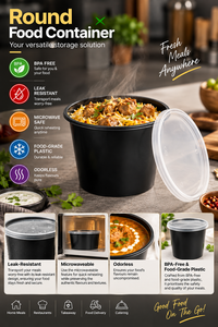 Contenants alimentaires en plastique PP noir avec couvercles transparents, compatibles micro-ondes, pour la préparation des repas et l'emballage à emporter - Product Image 5
