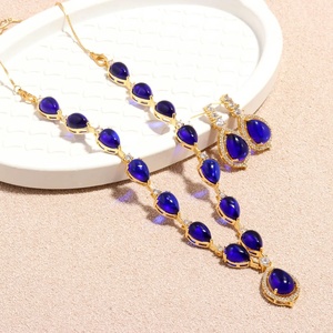 Gold Plated Blue <b>Crystal</b> Necklace and Earring <b>Set</b> Women's Romantic Jewelry Wedding Drop Shape Rhinestone Pendant Jewelry <b>Sets</b> - Product Image 1
