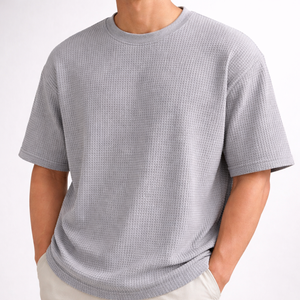Camiseta de Manga Corta para Hombre, Color Morado, Tejido Waffle, Cuello Redondo, Corte Regular, Casual, Transpirable, 100% Algodón, Color Sólido, Térmica - Product Image 6