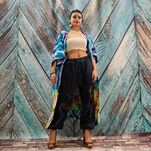 1 pièce Robe Kaftan Kimono Bandeau Col en V profond Tie-Dye pour l'été, les soirées, les vacances, style bohème et plage - Product Image 3