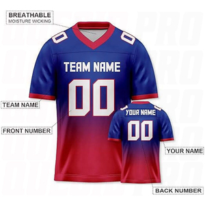 Custom American Football Jersey Unisex V-Neck Short Sleeve Gradient Team Name Number Heat-Transfer Printed Breathable Front - Product Image 2