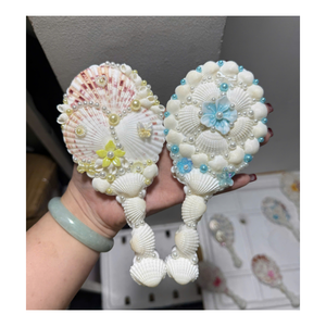 Handmade Natural Seashell & Glass Oval Mini Compact Personalized Makeup <b>Mirror</b> Custom Shell Mermaid Coastal <b>Vanity</b> Pocket <b>Mirror</b> - Product Image 4