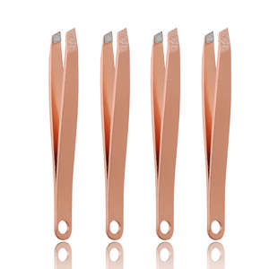 Pinzas para Cejas de Punta Inclinada de Marca Privada, Pinzas Clásicas de Belleza con Logotipo Personalizado, Pinzas de Acero Inoxidable Color Oro Rosa para Depilación - Product Image 1