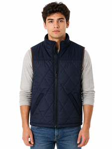 Mens Premium <b>Quilted</b> Sleeveless Jacket Navy Blue Bodywarmer Vest Casual Zip Up Winter Outerwear Lightweight Insulated Vest Soft - Product Image 1