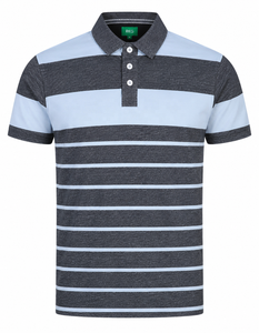 RKG Polo rayé pour homme à manches courtes, coupe régulière, tricoté, décontracté, bleu clair, gris foncé - Product Image 1