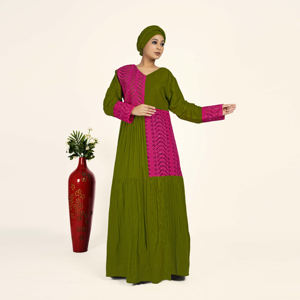 Vestido Largo Kaftan de Rayón con Parches, Bordado Chikankari Schiffli, Estilo Islámico Modesto, Estilo Árabe de Dubái, Manga Larga, Atuendo para Mujer - Product Image 3