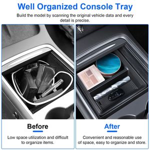 2021-2023 Tesla Model 3 Model Y Car Organizer Tray Center <b>Console</b> Armrest Drawer Storage Box with 2Pcs Silicone Pads - Product Image 3