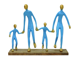 Escultura Familiar de Aluminio Hecha a Mano, Figura Abstracta Moderna en Azul y Dorado, Decoración para el Hogar, Estatuilla Minimalista para Sala de Estar - Product Image 3