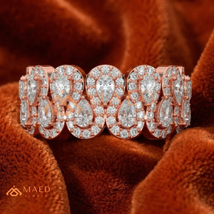 Luxury 14K Rose Gold Lab Grown Diamond Asymmetric Open <b>Ring</b> | Baguette & Round Brilliant Cut Cluster Bypass Band |<b>Statement</b> <b>Ring</b> - Product Image 1