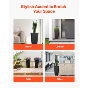 <b>Set</b> of 2 Tall Outdoor Planters 22-Inch <b>Large</b> <b>Square</b> Tapered Black Indoor & Outdoor Planters for Porch for Flower Plant Displays - Product Image 2