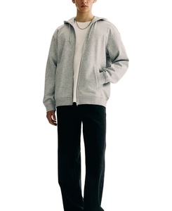 Sudadera con capucha y cremallera de manga larga para hombre, corte holgado, algodón y poliéster, gris Marga, invierno con bolsillos laterales ribeteados en diagonal - Product Image 1