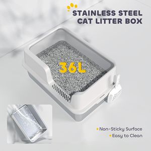 Lettiera per Gatti Grandi in Acciaio Inossidabile Grigio Chiaro con Design a Bordo Alto e Paletta, Facile da Pulire, Anti-Perdita di Urina, Peso 1kg - Product Image 5