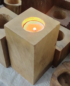 Custom Large Wooden Dark Brown Natural Pillar-Shaped High-Quality Handmade Home Decor Wax Filling <b>Tealight</b> Bulk Candle Holder - Product Image 2
