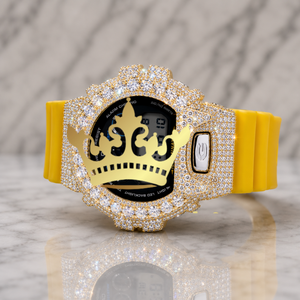 Reloj digital de lujo con correa amarilla, con incrustaciones de piedras, tono dorado, reloj de moda para hombre - Product Image 2