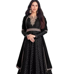 2024 New Customized Women's Clothing Casual Pleated Georgette <b>Gown</b> With Fully Flair and Full Stitched for <b>Bride</b> Wear - Product Image 1