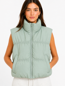 Women Puffer Vest Sleeveless Jacket Lightweight <b>Quilted</b> Winter Gilet High Neck Zip Up Vest Soft Insulated Outerwear Casual Warm - Product Image 2