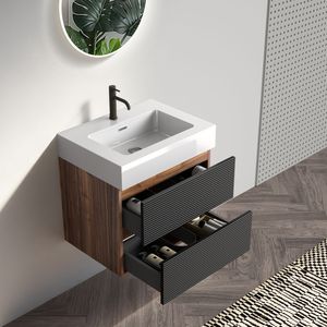 Grace 24\" <b>Wall</b> Mounted Modern Bathroom Vanity with Engineered Quartz Soft Black Sink and Drawers <b>Floating</b> Style - Product Image 2