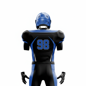 Men's American Football Jersey <b>Pants</b> Set Sublimated <b>Black</b> Blue V-Neck Short Sleeve Fitted Moisture Wicking All Seasons - Product Image 5