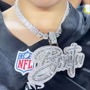 Iced moissanite Cuban link <b>necklace</b> in <b>sterling</b> <b>silver</b> with brilliant sparkle hip hop styling customizable jewelry gift - Product Image 1