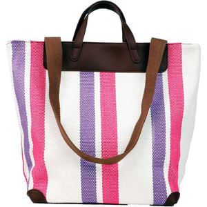 Bolsa de Lona Elegante para Mujer, Gran Capacidad, Diseño Minimalista, Bolso de Hombro con Dos Correas a Rayas para Uso Diario en la Oficina - Product Image 1