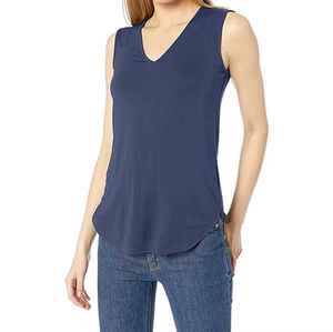 New Arrival <b>Low</b> Moq High Quality Women Solid Color Knitted Sleeveless V Neck Tank <b>Top</b> Casual Regular Length - Product Image 1