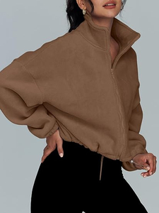Vestes en polaire décontractées pour femmes automne/hiver, sweat-shirts zippés surdimensionnés à manches longues, longueur normale, écologiques - Product Image 3