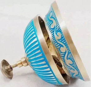 Vintage <b>Brass</b> Blue Desktop Hotel Service <b>Bell</b> - Product Image 3