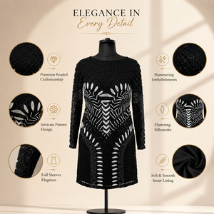 Luxury Black Beaded Mini Cocktail Dress for Women Long Sleeve Designer Party Dress Elegant Evening Bodycon Dress Wedding - Product Image 5