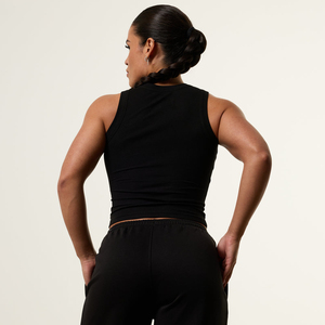 Women Black Knitted Turtleneck <b>Crop</b> Tank <b>Top</b> Casual Breathable Solid Color Spandex Polyester Workout Wear - Product Image 2