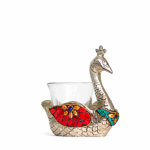 Porte-bougie en verre Cygne Paon finition argentée, artisanal, avec incrustation de pierres, figurine décorative pour décoration de table - Product Image 5