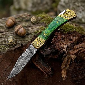 UA Supplies Industrial Grade Hand Forged Damascus Steel <b>Back</b> Lock Folding Knife Engraved Wood Handle <b>Drop</b> Point Hunting OEM - Product Image 1