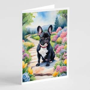 Bulldog Francés Caprichoso A7 Tamaño 5x7 Tarjetas de notas en blanco Paquete de 8 Tarjetas de felicitación Spring Path con sobres - Product Image 1