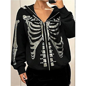 Y2k <b>Gothic</b> Graphic Hoodie <b>Jacket</b> Zip Up Sparkly Rhinestone Long Sleeve Hooded Sweatshirt Streetwear - Product Image 4