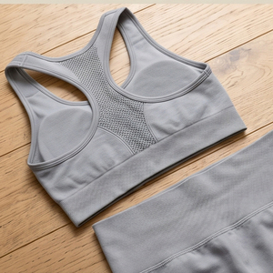 Women Yoga Wear Set Women <b>Racer</b>-back Bra High Waist Leggings 2 Piece Seamless Workout Active-wear Leggings Two Piece Ladies - Product Image 4