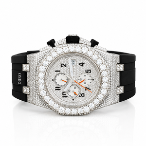 Montre-bracelet chronographe de luxe pour homme, entièrement pavée de diamants, bracelet en caoutchouc noir, boîtier entièrement pavé, montre de créateur tendance hip-hop - Product Image 3
