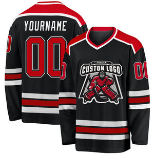 Jersey de Hockey Personalizado para Hombre, Cuello en V, Franjas Negras sobre Crema, Manga Larga, Transpirable, Poliéster, Top Deportivo para Adultos, Impresión de Logotipo de Equipos - Product Image 4