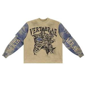 เสื้อยืดแขนยาวลายพรางผู้ชาย ผ้าฝ้าย 100% ออกแบบโลโก้ได้ ทรงบ็อกซี่ ผ้าสองชั้น ทรงหลวม สไตล์ลำลอง ผ้าเจอร์ซีย์ย้อมสีพื้น สำหรับพิมพ์ลาย - Product Image 2