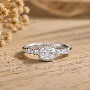 Mid Century Old Mine Cushion And Round Cut Lab Grown <b>Diamond</b> Solitaire <b>Ring</b> Color E VVS 10K 14K 18K Solid Gold Fine Jewelry <b>Ring</b> - Product Image 1